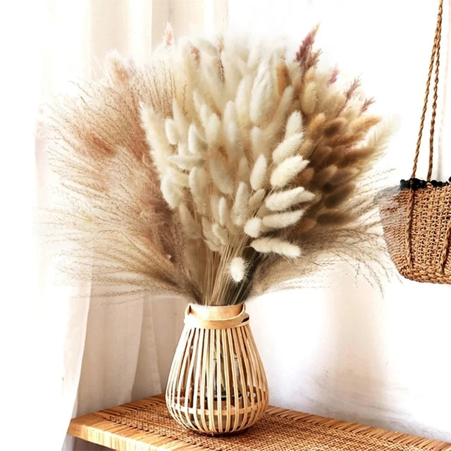 bouquet pampas séchés naturels beige marron blanc décoration boho intérieur événements festifs