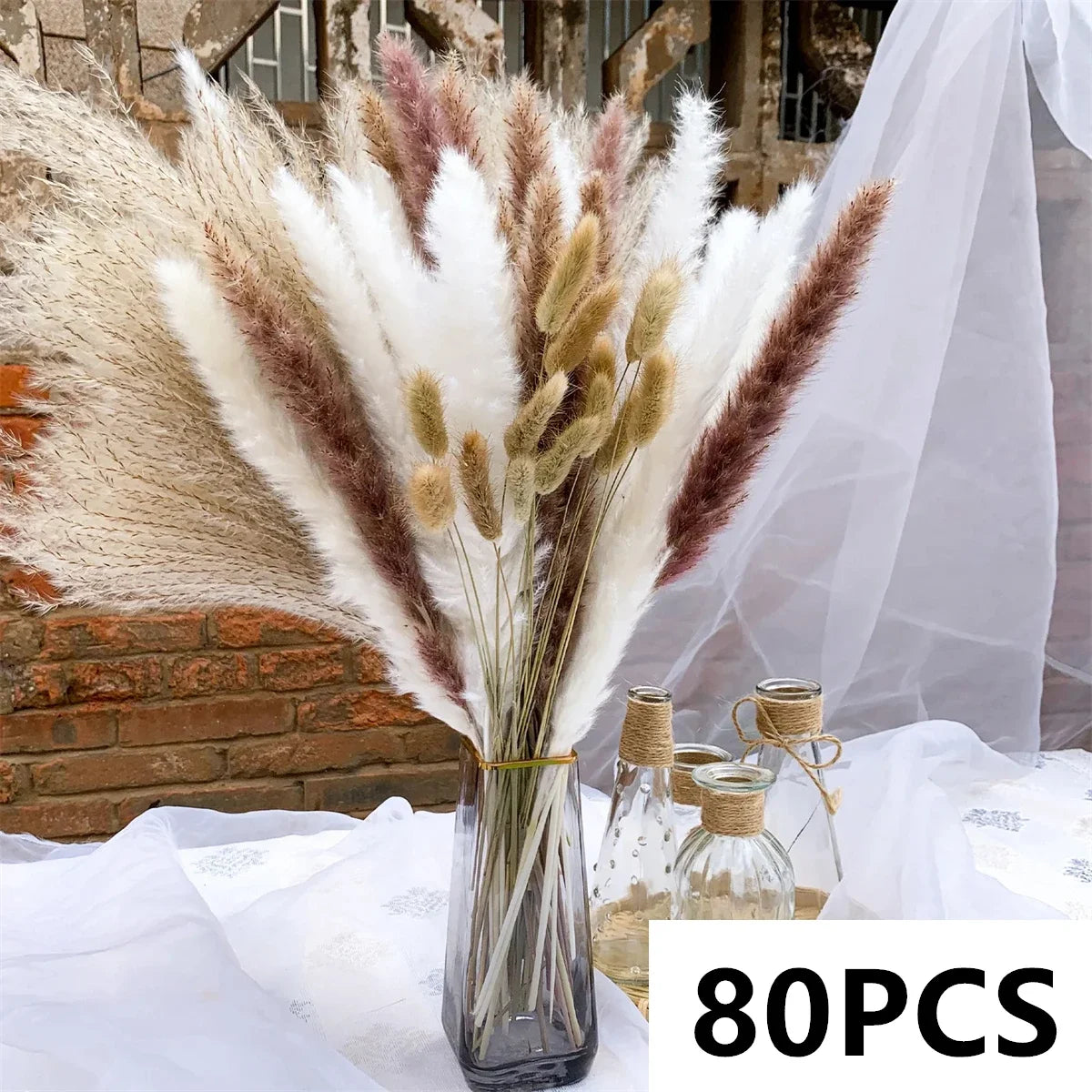 bouquet fleurs séchées herbe pampa roseaux queues lapin blé décoration maison anniversaire mariage