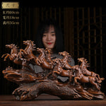 ornements sculptés chevaux résine artisanal chinois couleurs dorées rouges noires modernes
