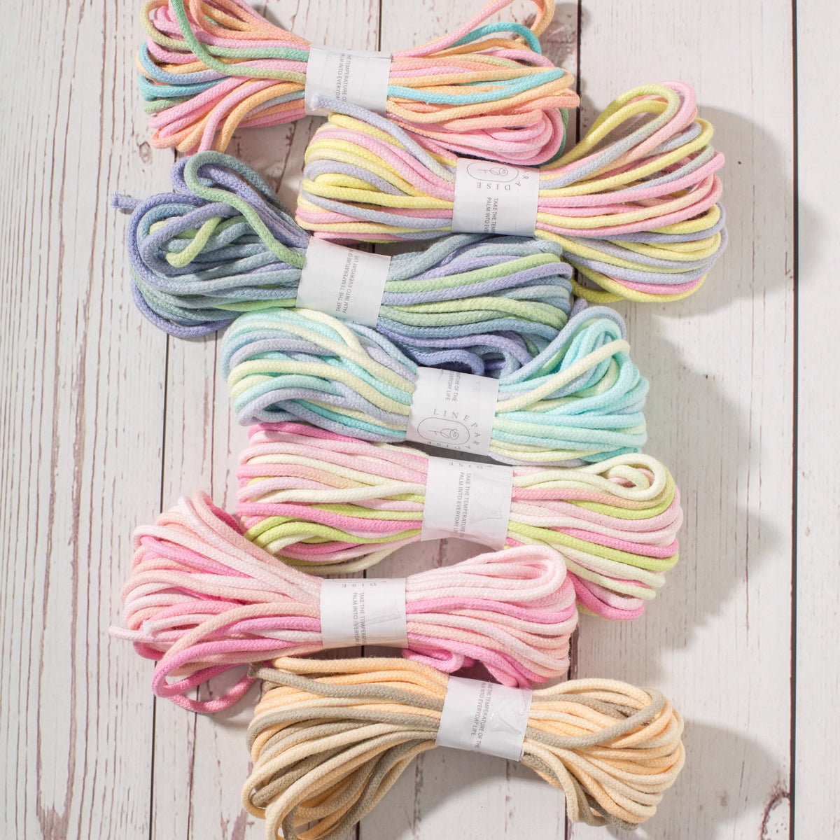 cordelette coton 3mm rayures rose blanc bleu clair verte haute ténacité écologique texturée étiquette