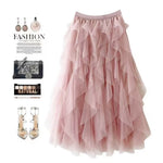 jupe tulle plissée rose noir élégante féminine asymétrique mi mollet translucide junior femme