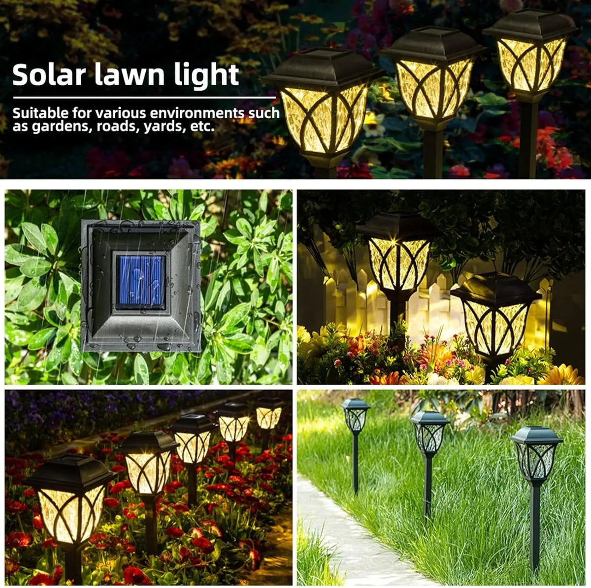 lampes solaires extérieures classiques motifs géométriques noir jaune éclairage gazon vintage autonomes