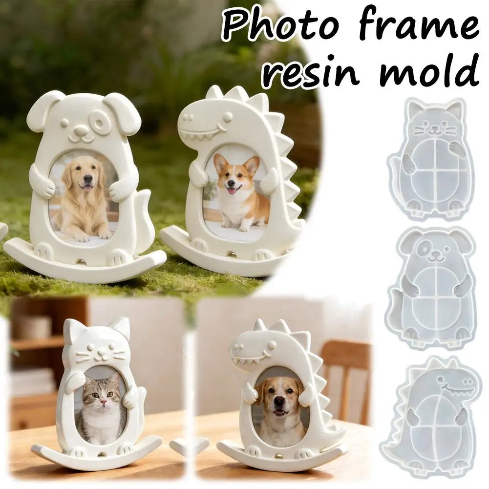 cadre photo silicone animaux chien chat dinosaure blanc decoratif diy epoxy emboitable