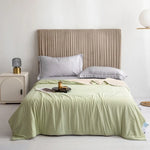 couverture coton doublon 100% coton bleu violet vert blanc moderne fixée boutons
