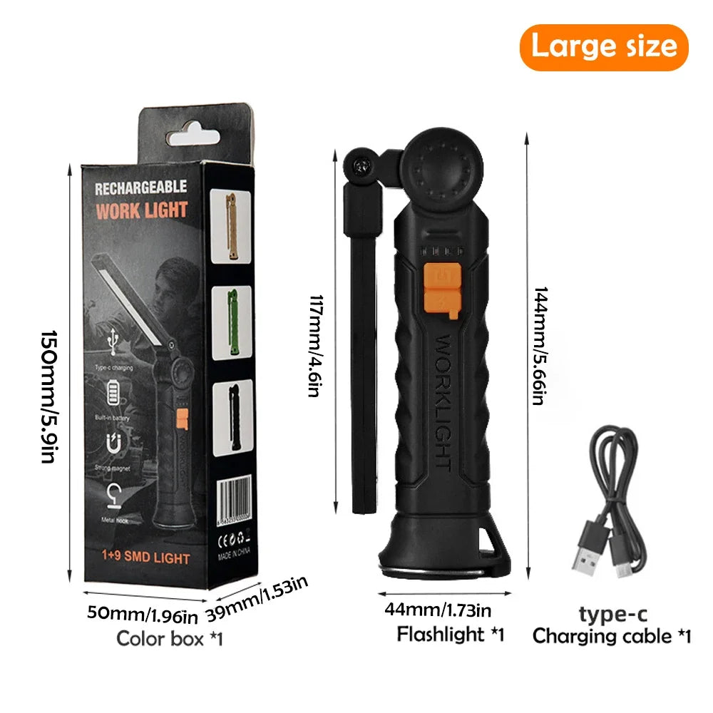 lampe travail rechargeable led aimant crochette anti dérapante noire oranger moderne pratique