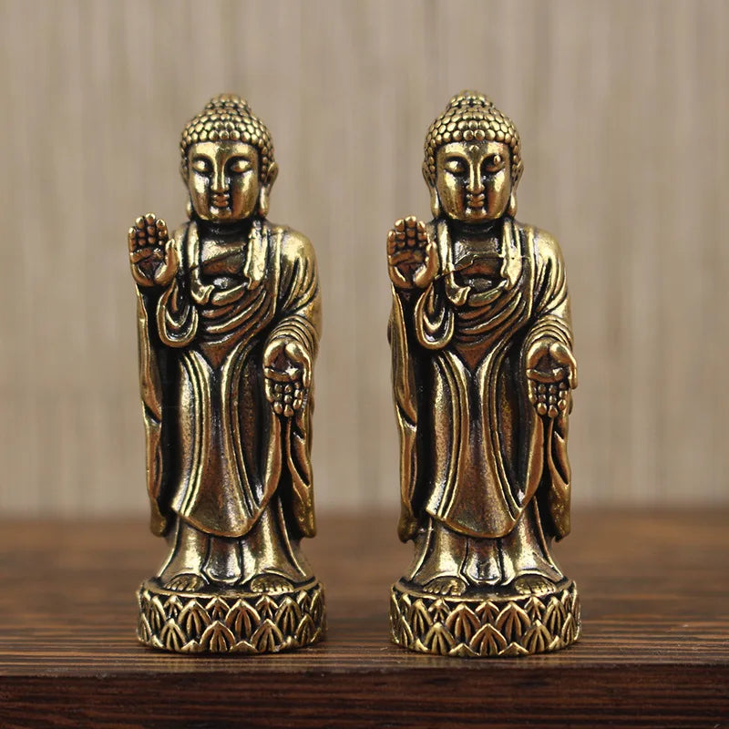 statues bouddha doré bronze lisses détails sculptés traditionnel religieux ornement intérieur fengshui
