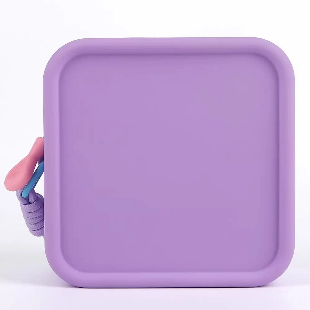 boîte rangement silicone pliable multi usages respectueux environnement moderne cordon ajustable beige violet rose