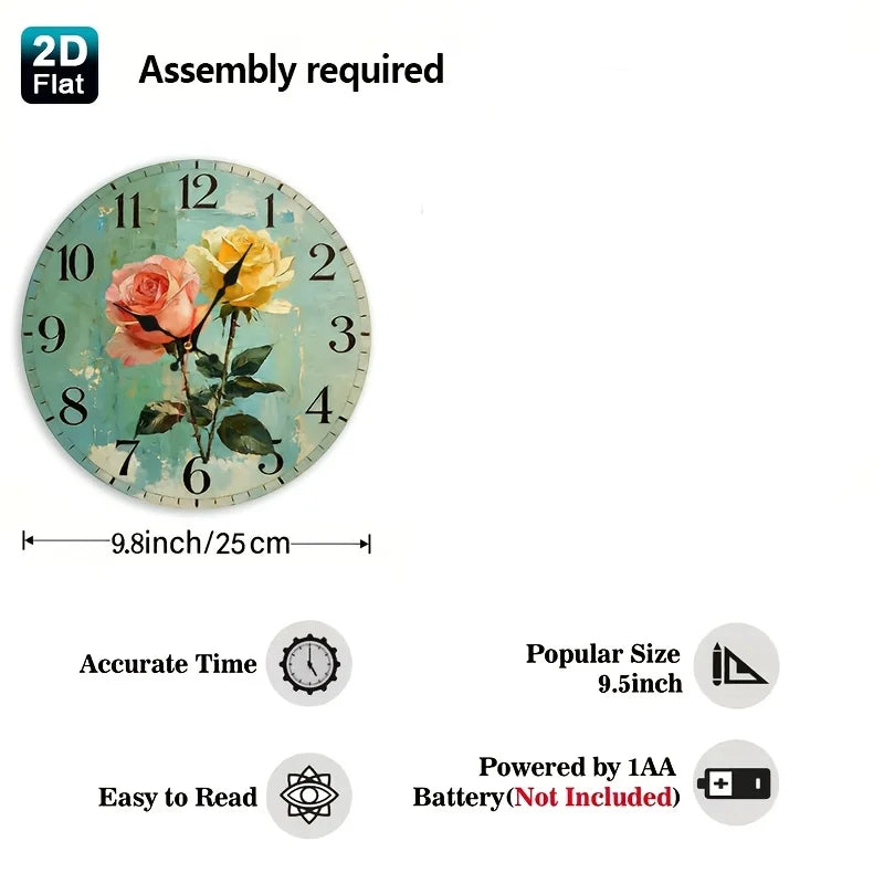 horloge murale bois fleurs roses vintage aiguille circulaire 25cm étude déco maison