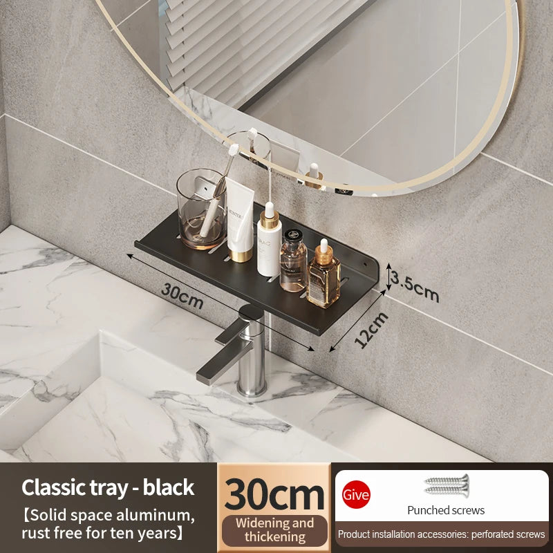 étagère murale salle bain aluminium blanc support rangement cosmétique moderne minimaliste sans perçage fixe