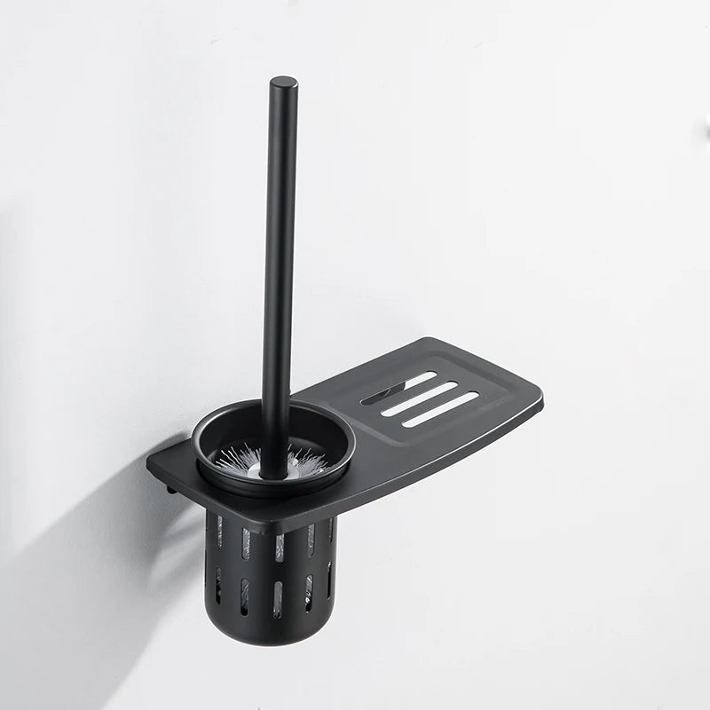 brosse wc noir support mural inoxydable moderne ensemble nettoyage toilette