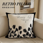 housse coussin moderne motif floral polyester respectueux environnement blanc noir fixations