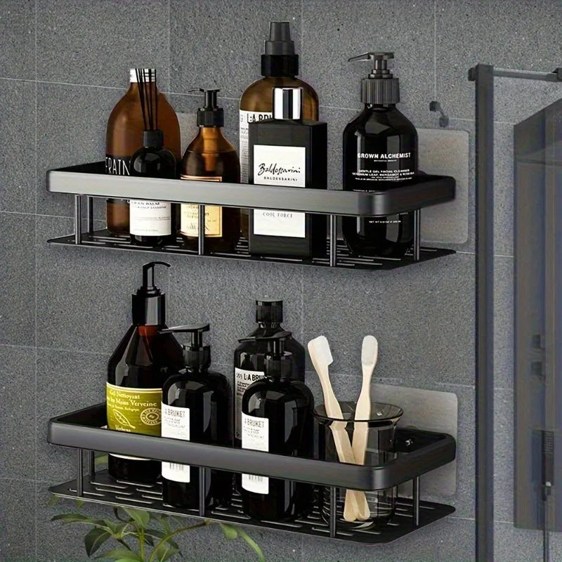 étagère salle bain noir adhésif sans perçage moderne grille perforation rangement robuste plastique