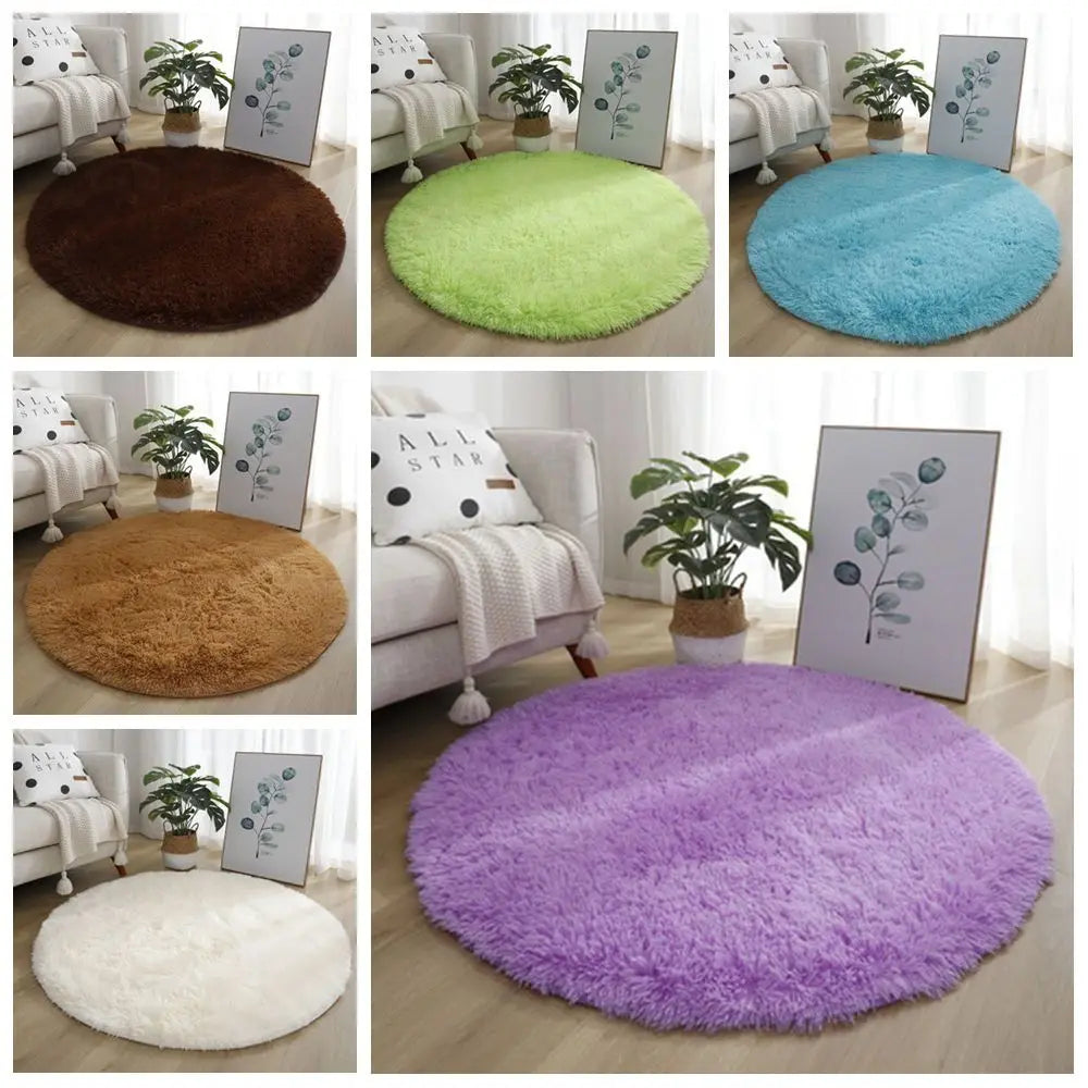 tapis rond doux marron vert bleu violet gris moderne peluche polyester vinyle
