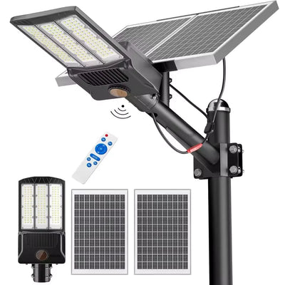 lampe solaire extérieure noire moderne panneau batterie télécommande ip65 led aluminium