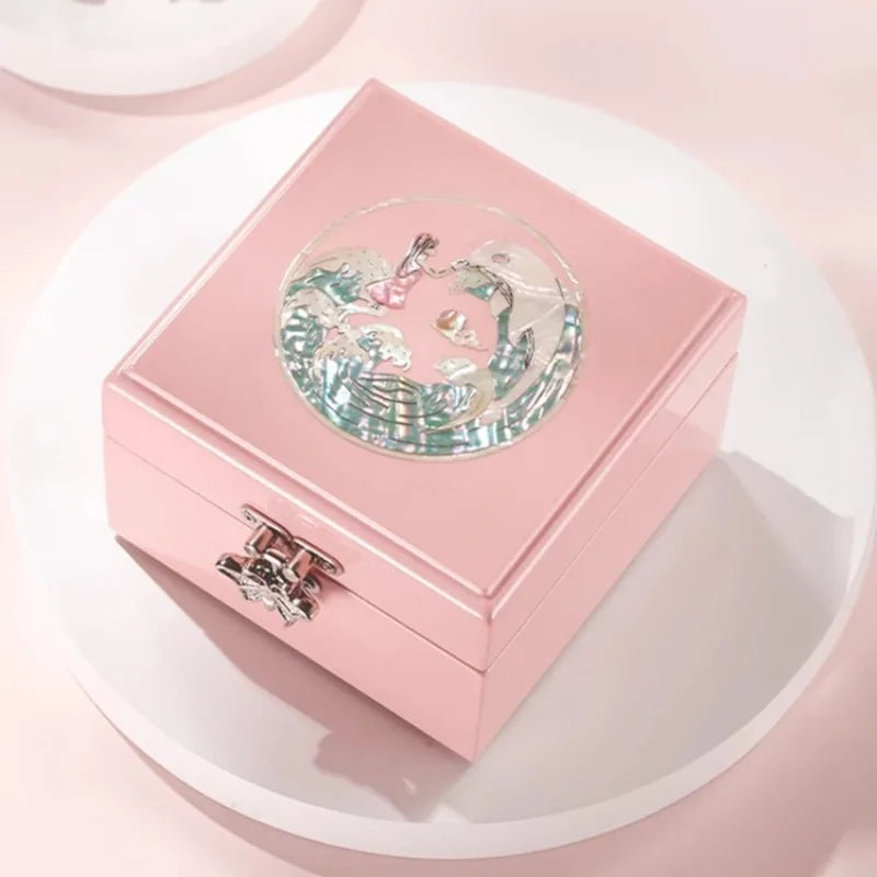 boîte bijoux sirène rose pâle illustration vague semi transparente cadenas classique romantique