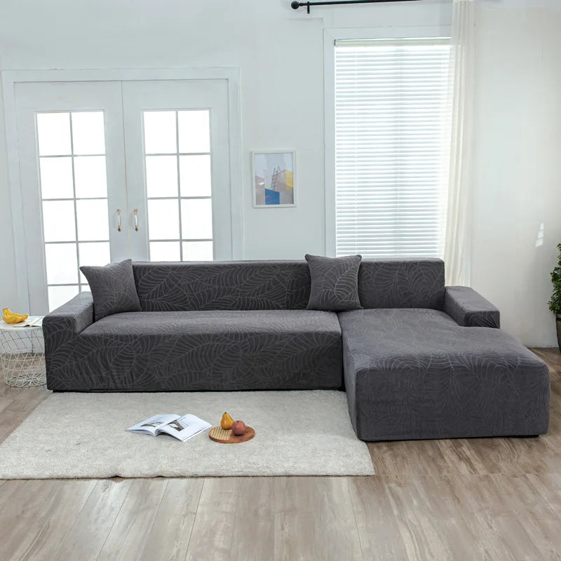 housse canapé gris motif feuilles moderne extensible antidérapante protection tissu doux canapé sectionnel