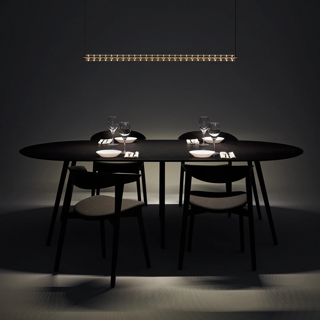 Suspension lumineuse moderne minimaliste pierre verre translucide noir doré 130cm 159cm