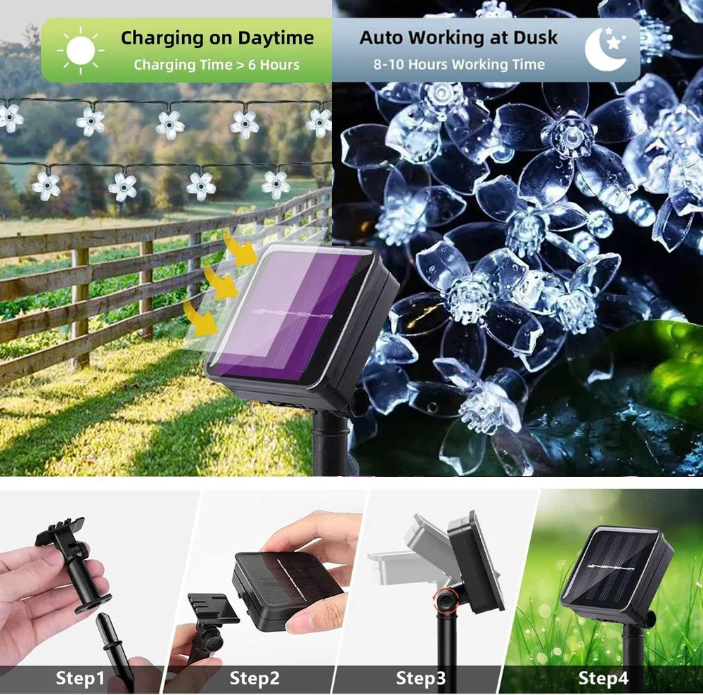 guirlande lumineuse fleurs multicolore moderne extérieure halloween noël décoration jardin camping led solaire