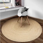 tapis rond tissé géométrique moderne rustique juteux beige clair salon chambre décoration nordique main