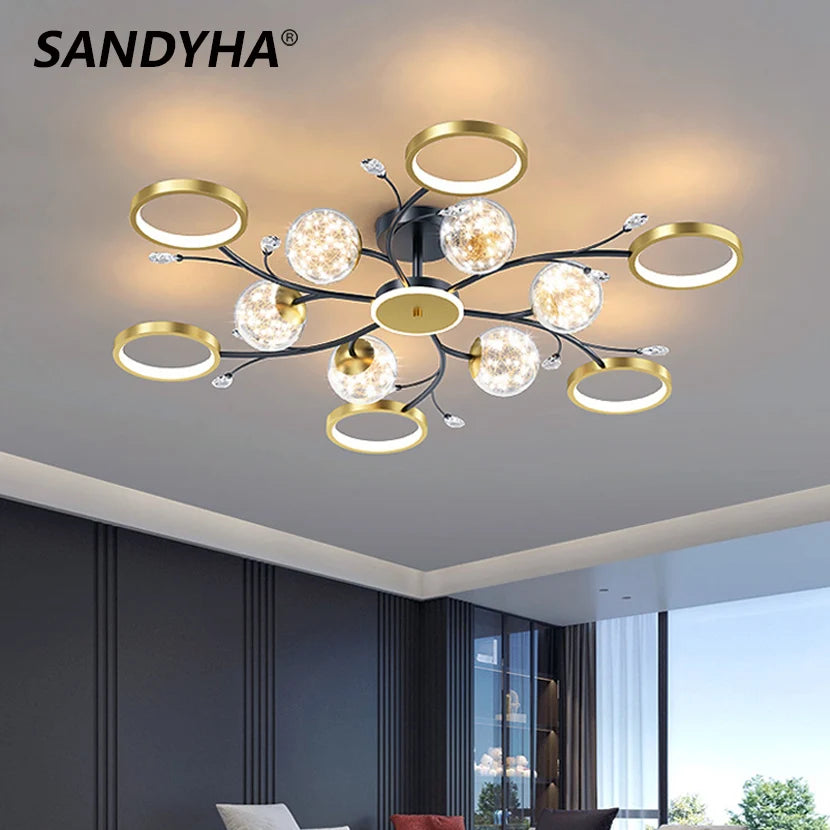 lampe suspendue moderne boules translucides noires dorées blanches étoiles salon chambre coucher decoration