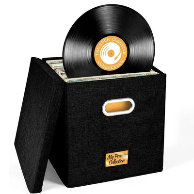 Boîte de rangement vinyle noir en lin de coton avec couvercle