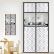 rideau isolant porte d'entrée semi transparent motif géométrique moderne gris blanc
