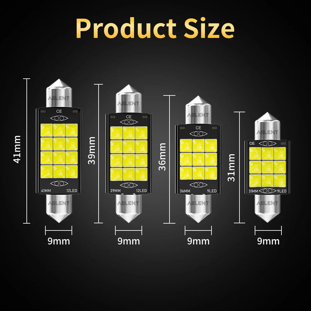 ampoule led 1000lm 12v 2w noir jaune moderne carrés lumineux 31mm 36mm 39mm 41mm