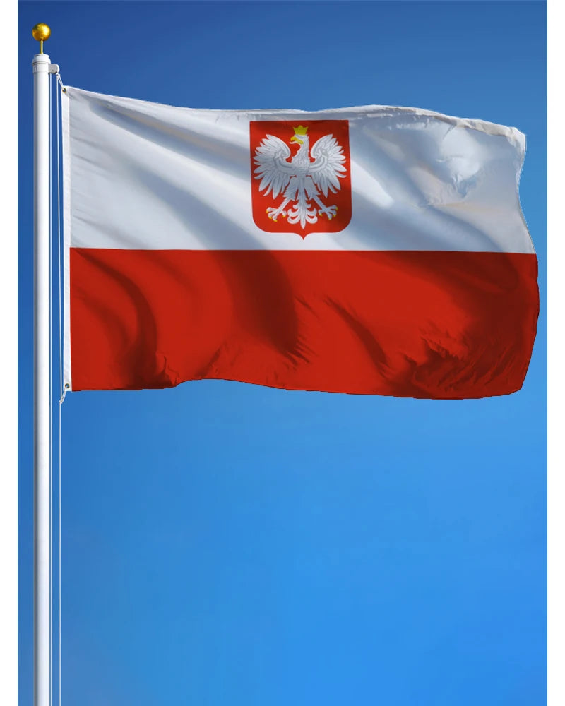 drapeau pologne aigle blanc rouge super tex polyester décoration dorés 120x180cm 90x150cm