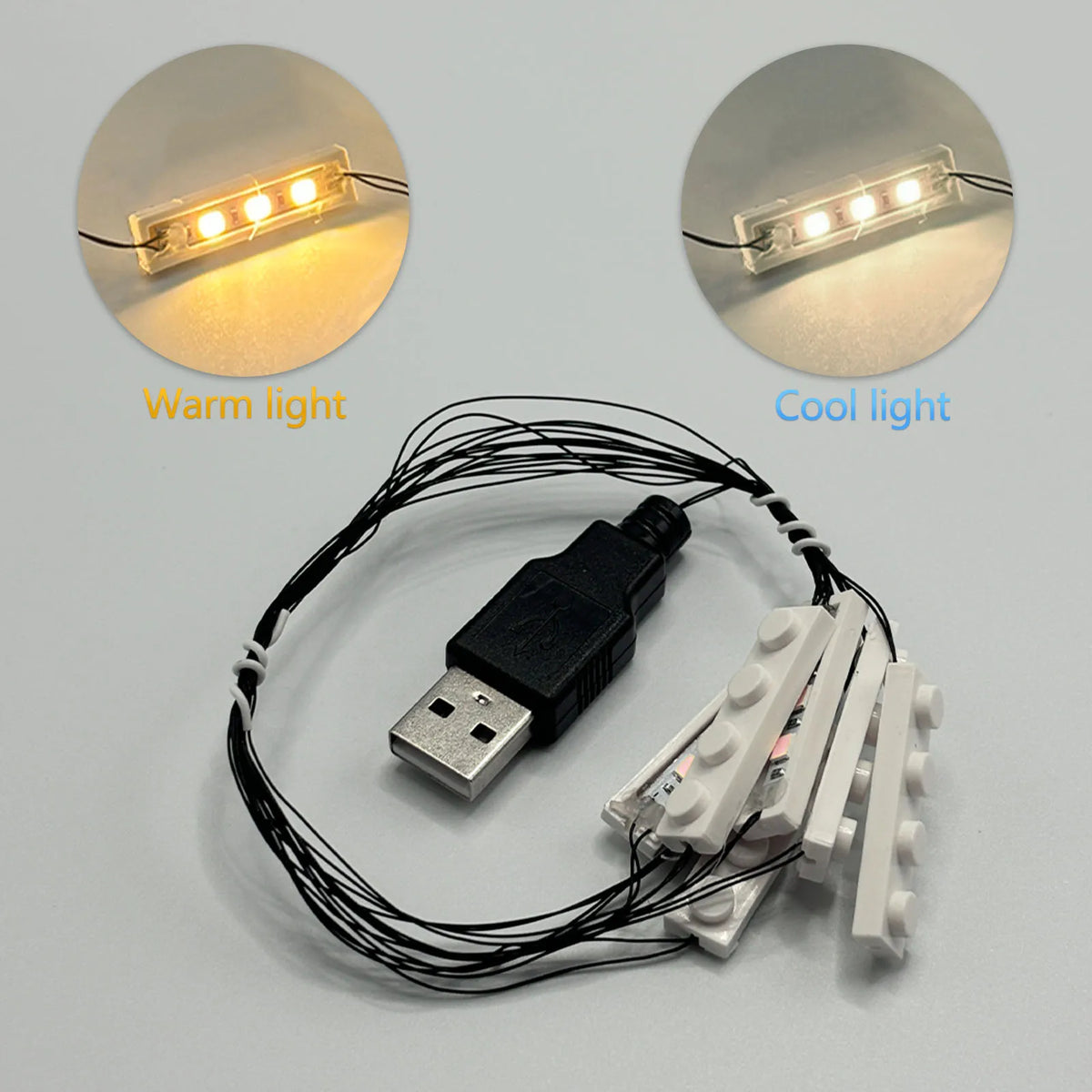 éclairage led kit lego blanc noir lumière chaude froide modules connecteurs usb câble fils