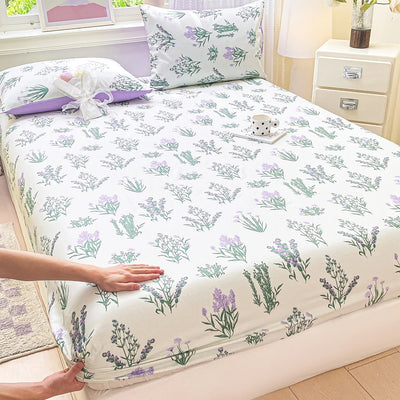 Parure de lit percale coton 400 fils drap housse fleuri blanc