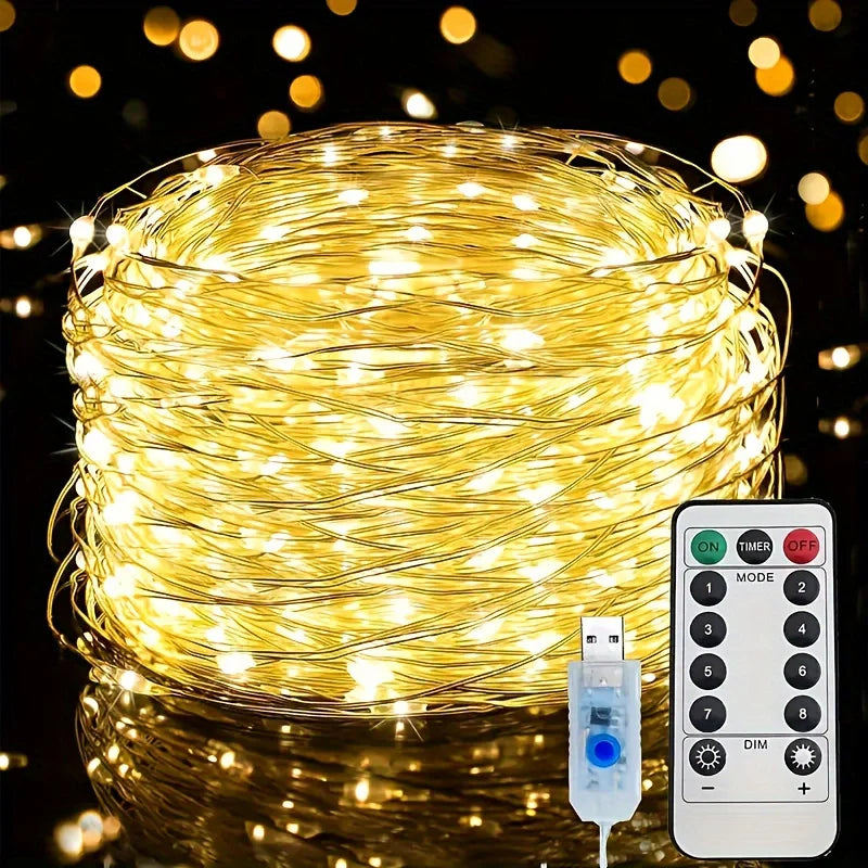 guirlande lumineuse led blanc multicolore fil cuivre controle remote modes decoration intérieure extérieure festive