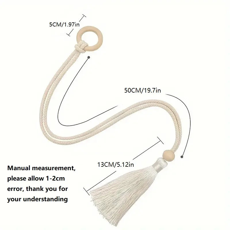 boucles rideau anneau bois rubans coton pompons tissu moderne bohème chic decoration interieur