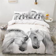 housse couette cheval 3D blanc gris moderne minimaliste été hiver couple taies d'oreiller