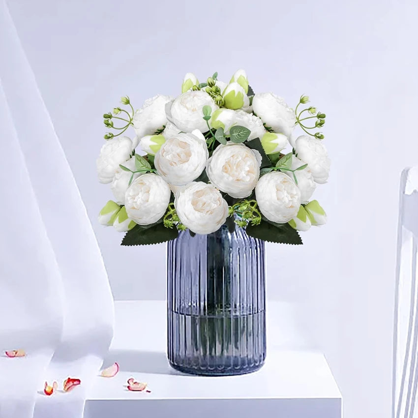 Bouquet artificiel péonies hortensia rose blanc violet décoration intérieure classique salon chambre