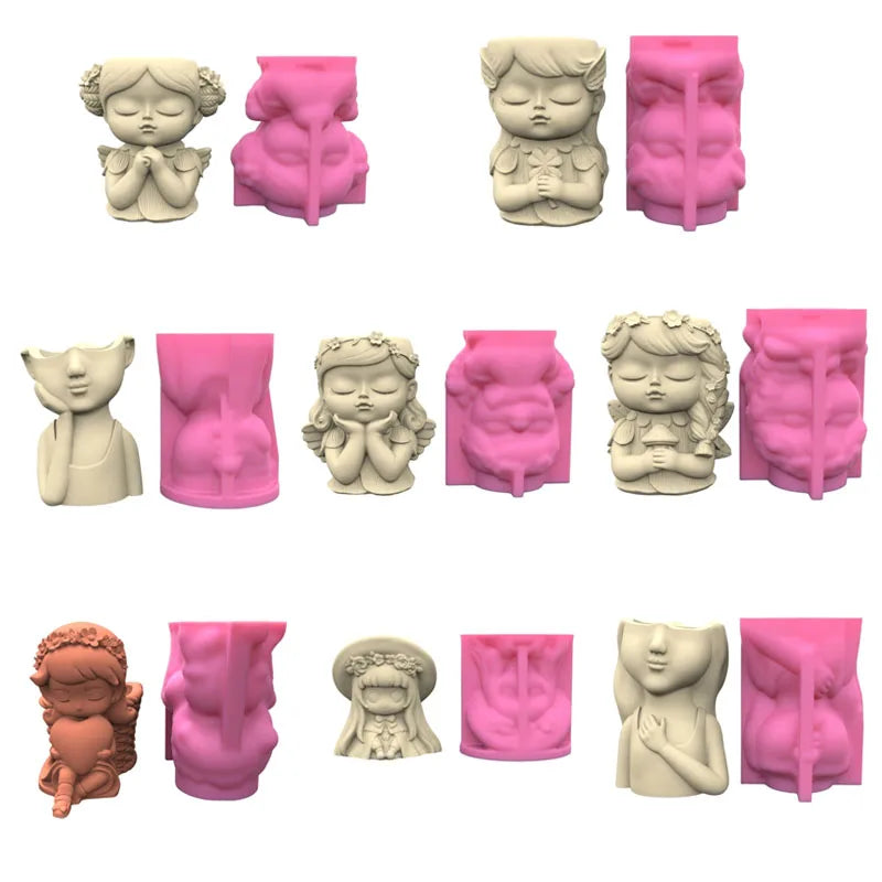 cache pot silicone forme figurine personnages accessoires floraux rose beige vert mignon decoratif