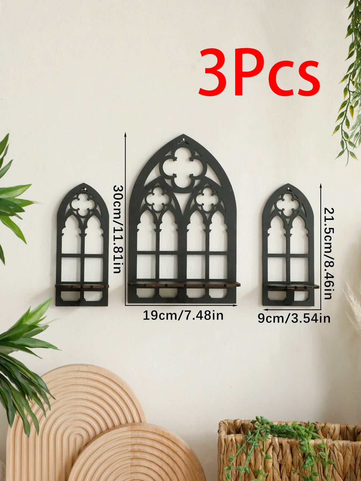 décoration murale étagères gothiques bois modernes motifs géométriques noires