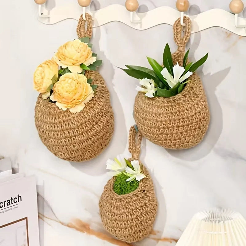 panier suspendu tressé main rustique bohème décoration cuisine jardin fruits légumes fleurs crochets