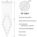 suspension lumineuse moderne or paillettes transparente élégante 18 lumières spiral led