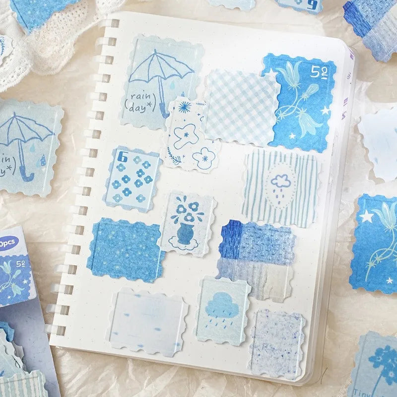 autocollants décoratifs papier bleu rose vert beige motifs géométriques fleurs animaux adhésifs vintage mignonscrição