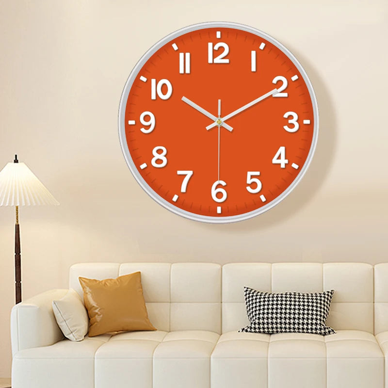 horloge murale moderne orange chiffres noirs 3d silencieuse quartz salon chambre décoration maison