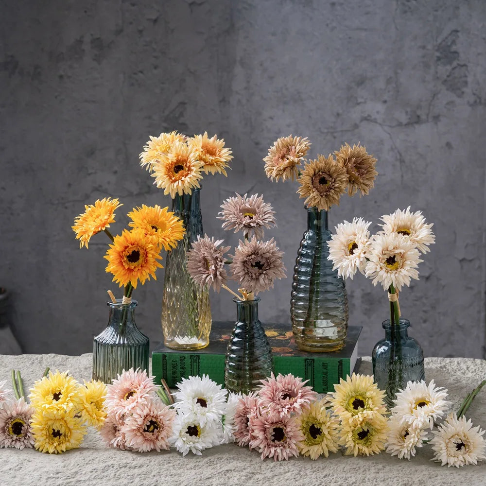 Bouquet artificiel gerbera blanc jaune rose moderne décoration intérieure mariage anniversaire minimaliste
