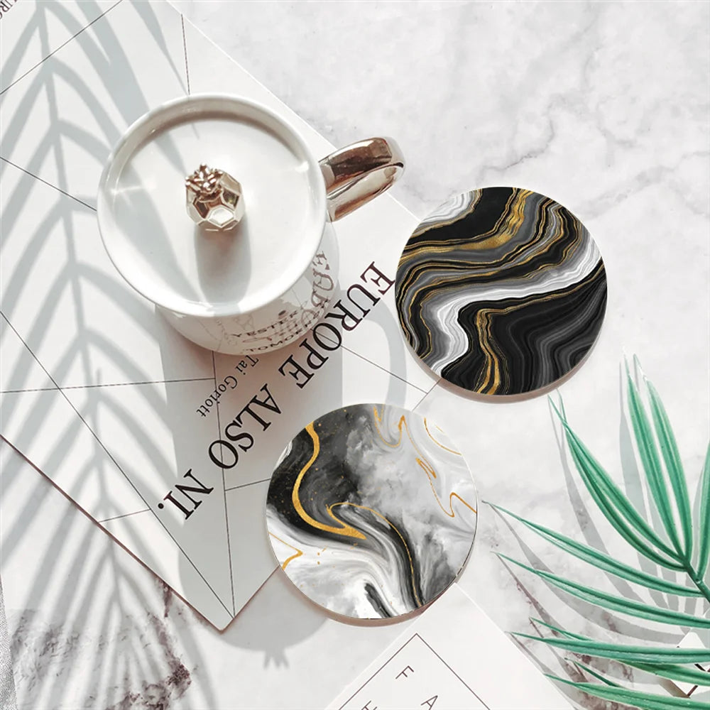 sous verres marbrés modernes élégants noir blanc doré rose bleu gris