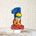 bougies décoratives anime personnages paillettes bleu rouge jaune blanc thème naruto shippuden anniversaire gâteau