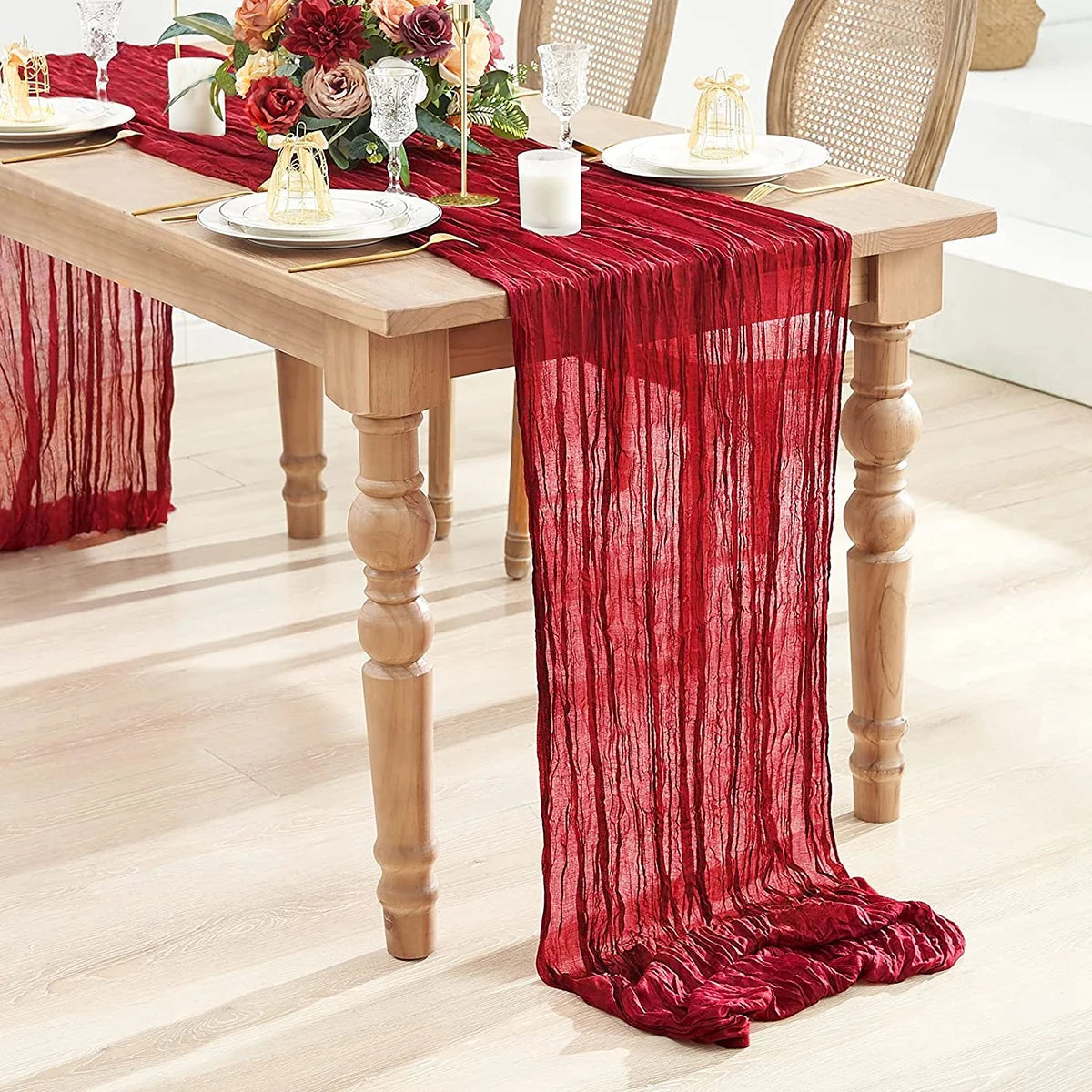 nappe table plissée rustique élégante couleur beige verteOpaque polyester maison festive mariage noël