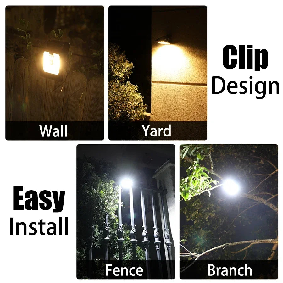 lampe solaire clip noir moderne détecteur mouvement modes sécurité extérieure led ip65 étanche abs