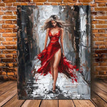toile peinte moderne abstraite rouge gris blanc cadre bois chambre decoration murale impression haute