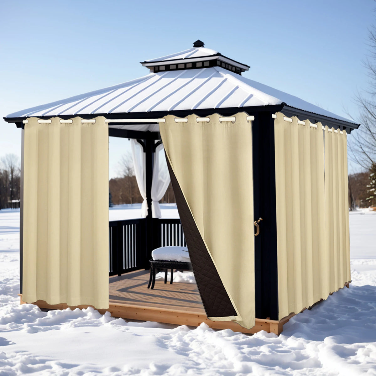 rideau pergola blackout polyester quilté moderne extérieur beige noir