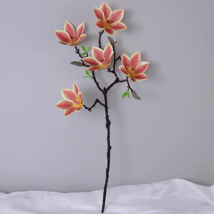 Branche artificielle magnolia fleurs simples feuilles vertes blanc rose jaune verte decoration intérieur