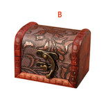 boîte bijoux vintage bois imprimé floral artisanal cadenas métal rouge marron beige