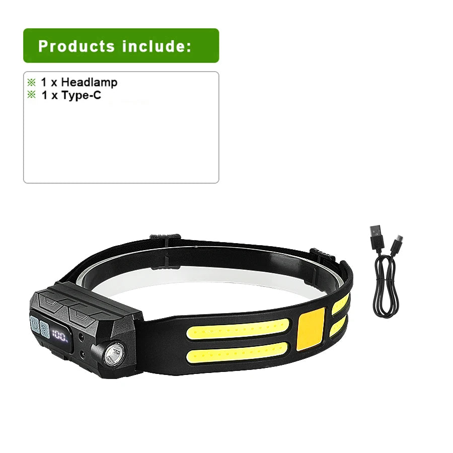 lampe frontale led rechargeable usb camping ski hiking professionnel noire jaune